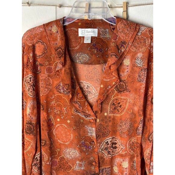 C J Banks Blouse Women's 2X Romantic Feminine Ruffled Neckline Gold Glitter - Picture 2 of 9